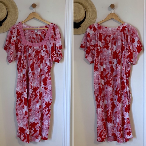 Vintage 100% cotton floral midi muumuu with square embroidered neckline, size XL - Picture 3 of 12